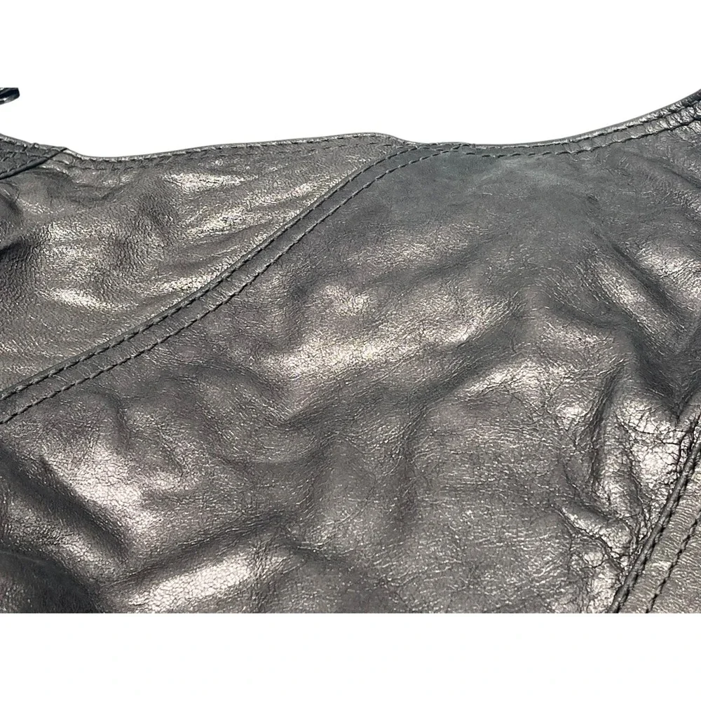 Michael Kors Metallic Pewter Leather Hobo Bag Slouchy Chain Shoulder Purse Y2K